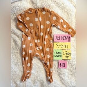 NWOT Old Navy Infant Footies - Orange & White Polka Dots, 3-6 Months